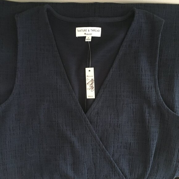 New, Madewell Texture & Thread Navy Blue Crosshatch Side Tie Dress Size Medium - Picture 11 of 12